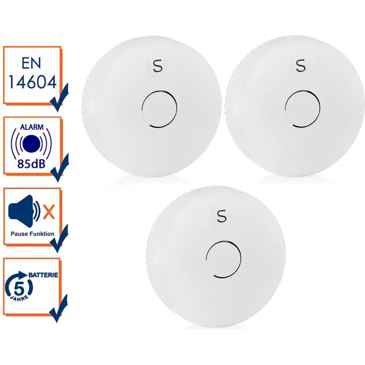 Setpoint Rauchmelder 3er Set mit wechselbarer 5 Jahres Batterie, Ø 10cm, Küche