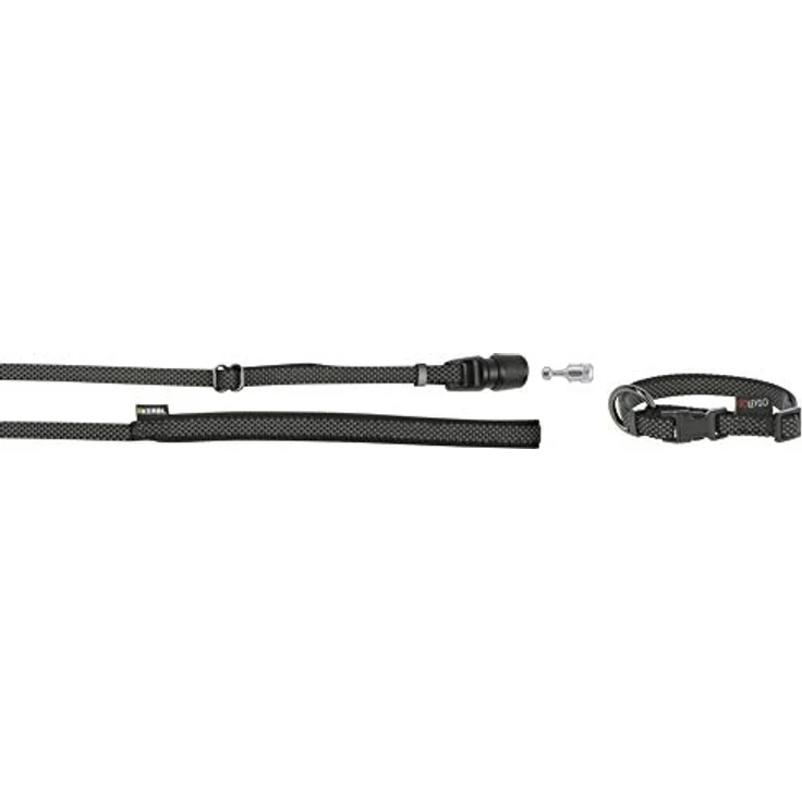 GOLEYGO Hundeleine Flat + Halsband, Schwarz, Größe M 1,4-2m, Sicherer Magnetverschluss, Inkl. Adapter-Pin, Hundeleine für kleine & große Hunde bis 60kg, Maximale Belastung 200kg – Bild 2