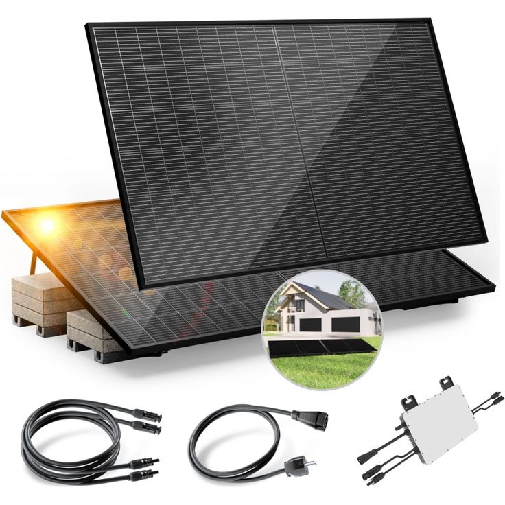 Solakon Balkonkraftwerk 900W, Komplettset mit bifazialen Solarmodulen, 800W Wechselrichter, Gartenhalterung, Plug&Play, 5m Kabellänge