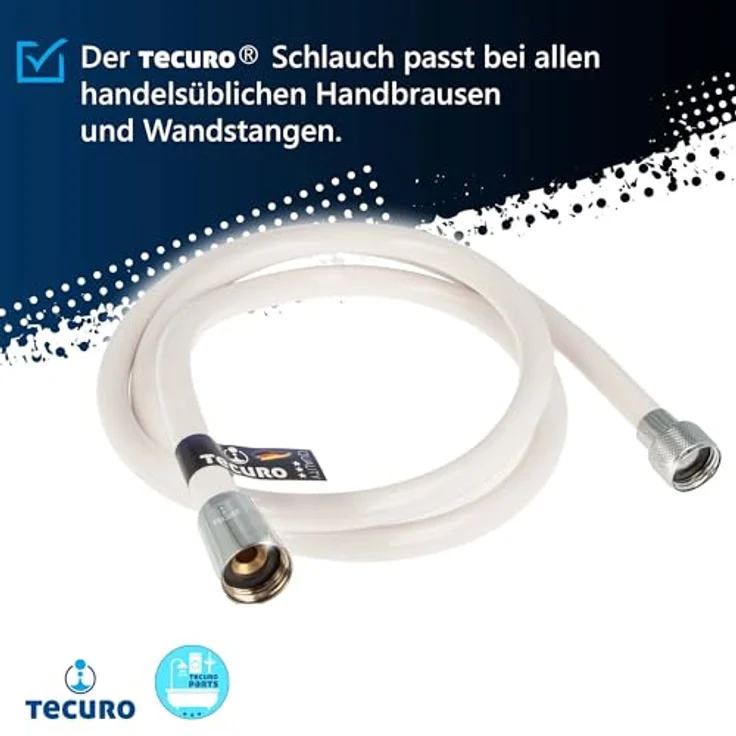 tecuro Brauseschlauch EASY, 125 cm, weiß/chrom, verdrehsicher und pflegeleicht, Made in Germany – Bild 2