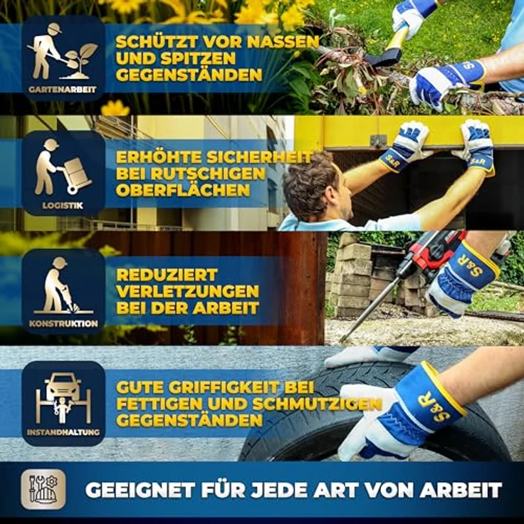 S&R Leder-Arbeitshandschuhe XL/10, 4 Paar, flexibles Echtleder mit weichem Innenfutter, für Bau-, Garten-, Metall- und Forstarbeiten – Bild 5