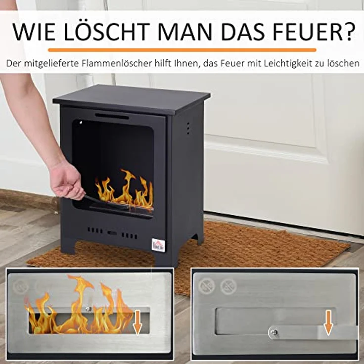 HOMCOM Ethanol-Kamin Bio-Ethanol-Brenner 0,9 L 3 Stdn. Brenndauer kein Rauch Metall 40 x 30 x 50 cm – Bild 5