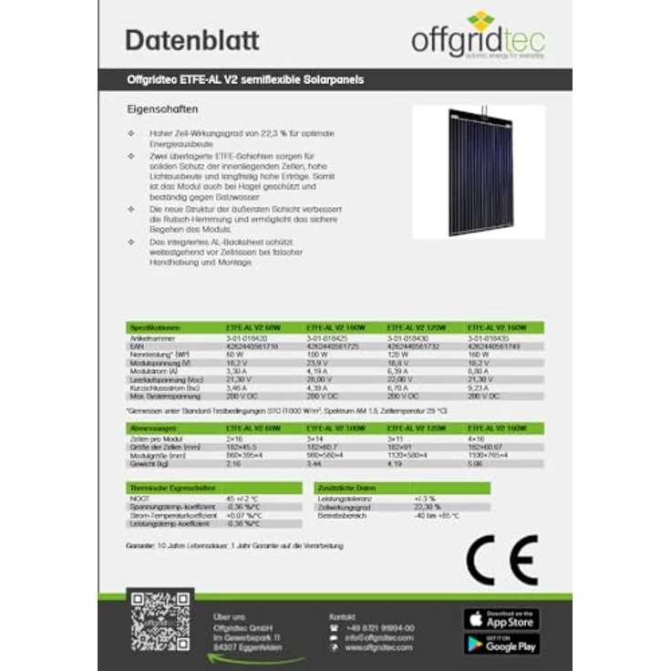 Offgridtec ETFE-AL 100W V2 Solarpanel, Monokristalline Zellen, Aluminium-ETFE, 23V – Bild 2