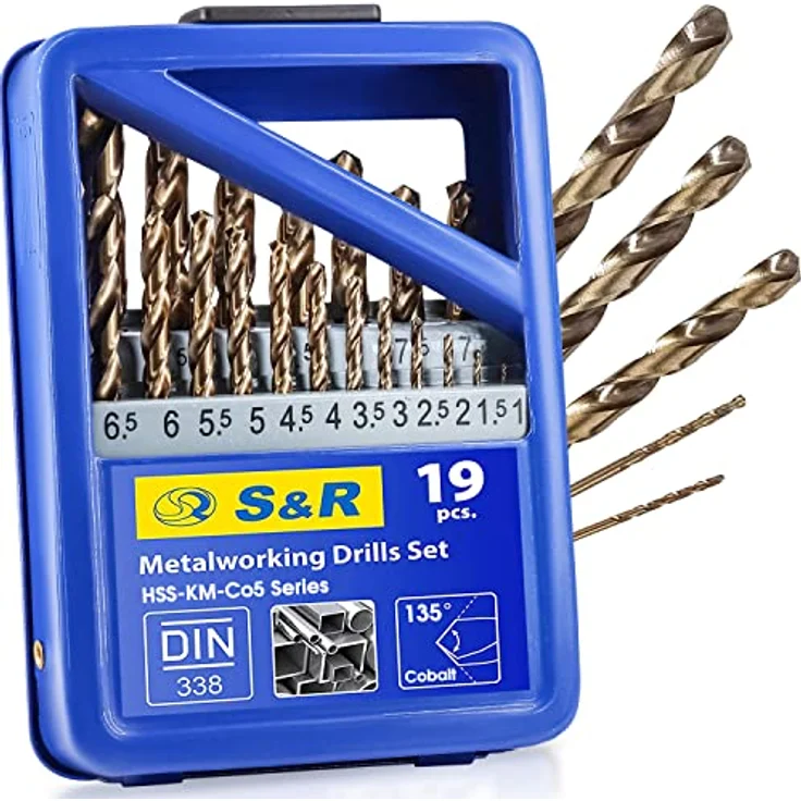 S&R Metallbohrer-Set 1-10 mm, 19-tlg. Bohrerset HSS-G, Cobaltlegiert, Hochleistungs- und Präzisionsbohrer, Spiralbohrer für Edelstahl, Gusseisen und Stahl, konischer Oberflächenschliff – Bild 1