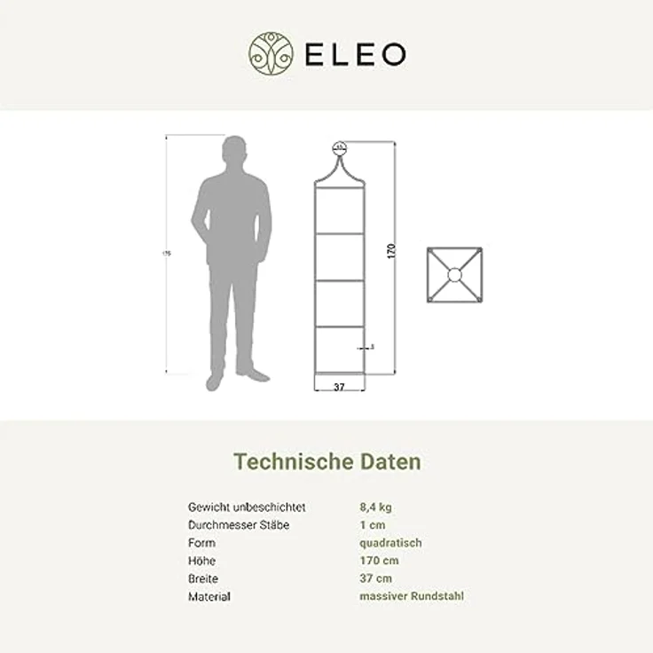 ELEO Obelisk Catania Groß, Pulverbeschichtet DB703 in Anthrazit, 170 cm Rankhilfe für kletternde Pflanzen – Bild 6