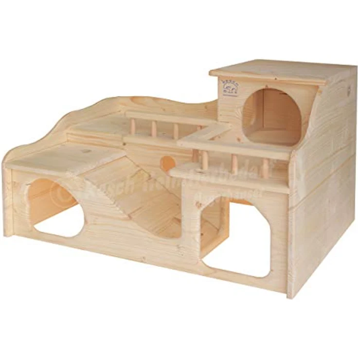 Resch Nr35 Meerschweinchenschloss naturbelassenes Massivholz aus Fichte/Mit Zwei großen EIN-/Ausgängen im Erdgeschoss, die im inneren durch einen „Tunnel“ verbunden sind / 55 x 39 x 33 cm (LxBxH) – Bild 5