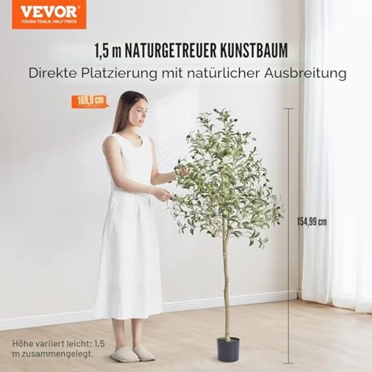VEVOR Künstlicher Olivenbaum 60x60x155cm aus PE, geruchslos und wasserdicht, ideal für Wohnzimmer und Schlafzimmer – Bild 2