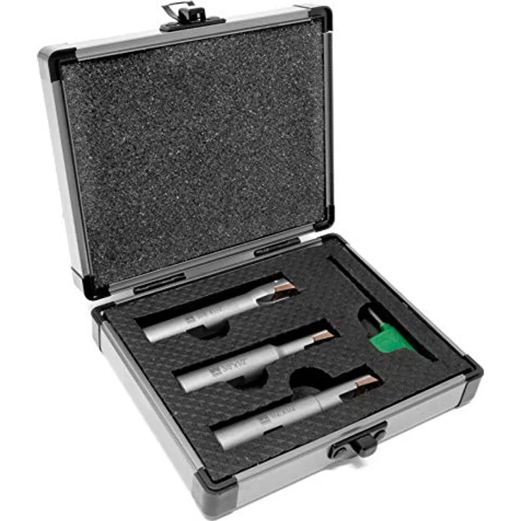 WEN DB003E Schaftfräser-Set aus Hartmetall, 90 Grad, quadratisch, mit Aluminium-Koffer, 3-teilig