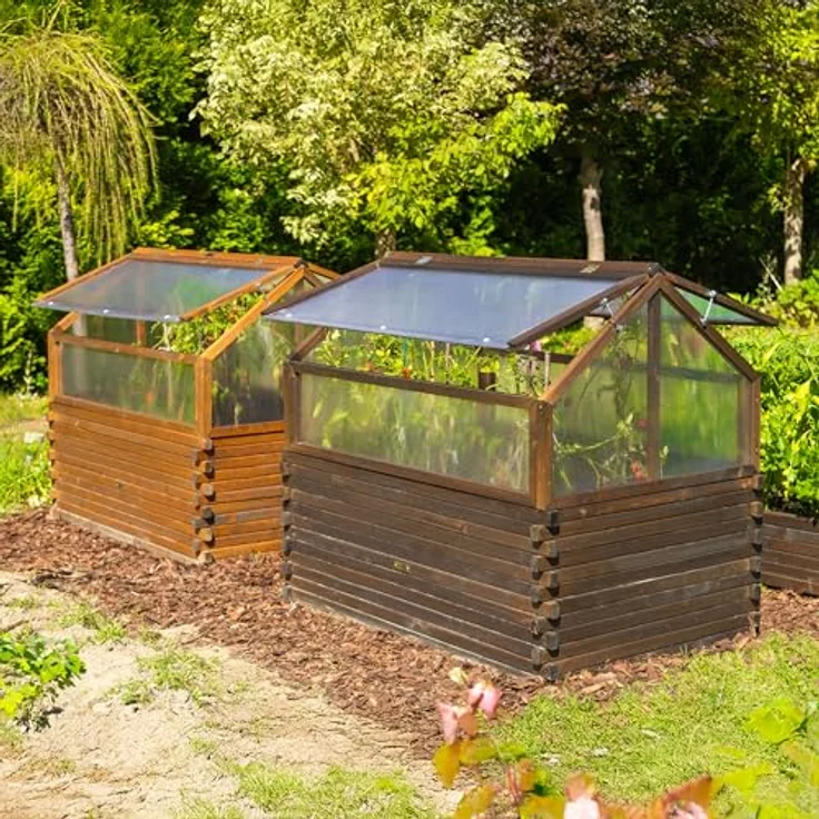 Greenspot Garten-Frühbeet 120 x 80 x 60 cm, Mini-Gewächshaus aus Holz in Palisander mit öffnender Abdeckung für Hochbeet, ideal für Kräuter, Gemüse und Blumen – Bild 9