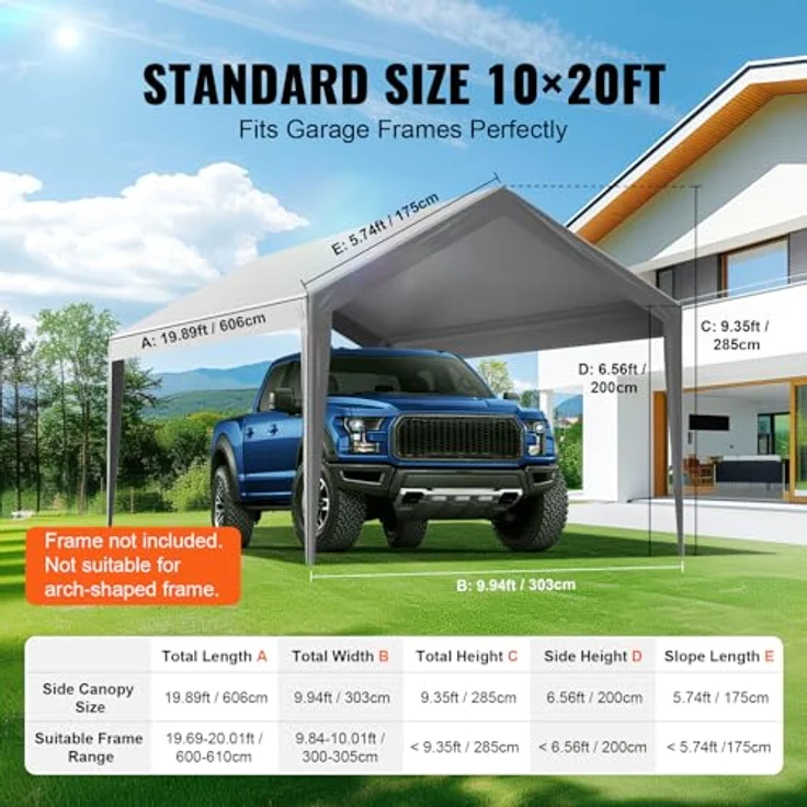 VEVOR Carport-Garagenzelt, 3 x 6 m, wasserdicht und UV-geschützt, einfache Installation mit Spanngurten, grau (nur Dachabdeckung, Rahmen nicht im Lieferumfang enthalten) – Bild 4