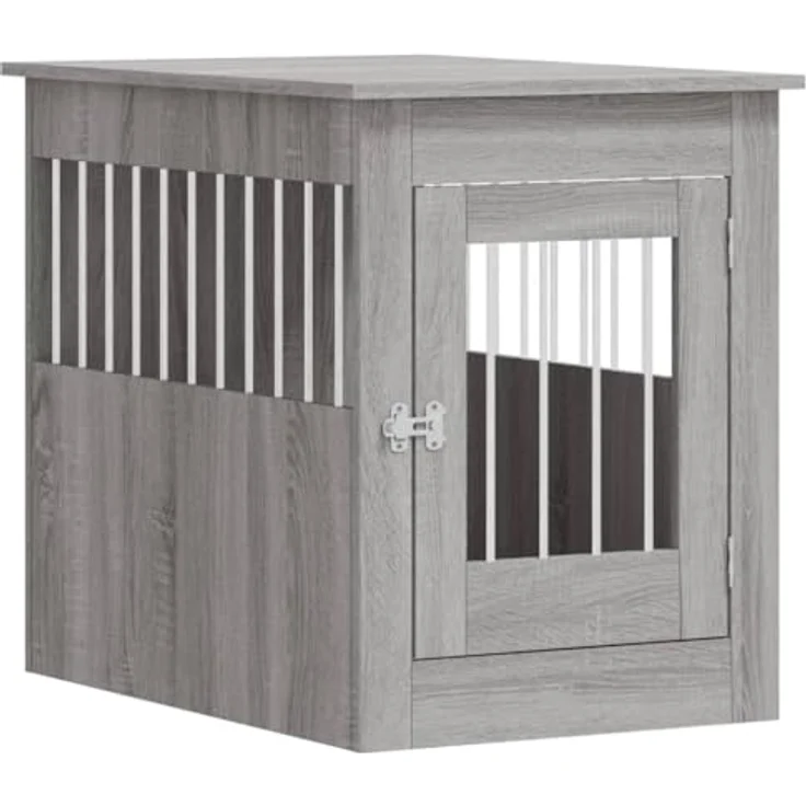 vidaXL Hundekäfig im Möbelstil, Abschließbar Hundebox mit Tür, Hundehütte Beistelltisch, Grau Sonoma 55x80x68 cm Holzwerkstoff – Bild 1