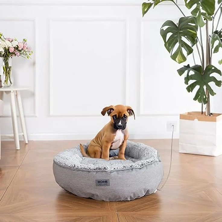 Home Deluxe - Beheizbares Haustierbett Comfy - 50 x 50 x 13 cm, Farbe: Grau, Baumwollfüllung, Stecker mit USB Anschluss I Hundebett Hundekissen Bett für Katzen – Bild 1