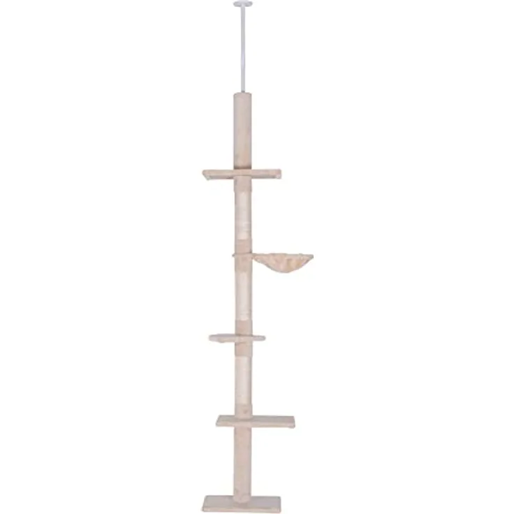 PawHut Kratzbaum Deckenhoch höhenverstellbar, Katzenbaum mit Sisalsäulen, Katzenkratzbaum, Katzen Kletterbaum, Beige, 40 x 34 x 230-260 cm
