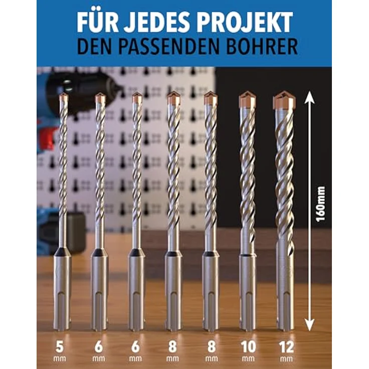 STONE REEF SDS Plus Betonbohrer Set, 7-teilig inkl. Kassette, Ø 5-12 mm, Profi Bohrset für Beton, Stein & Mauerwerk, hohe Standzeit, Karbidstahl Kreuzschneiden – Bild 2