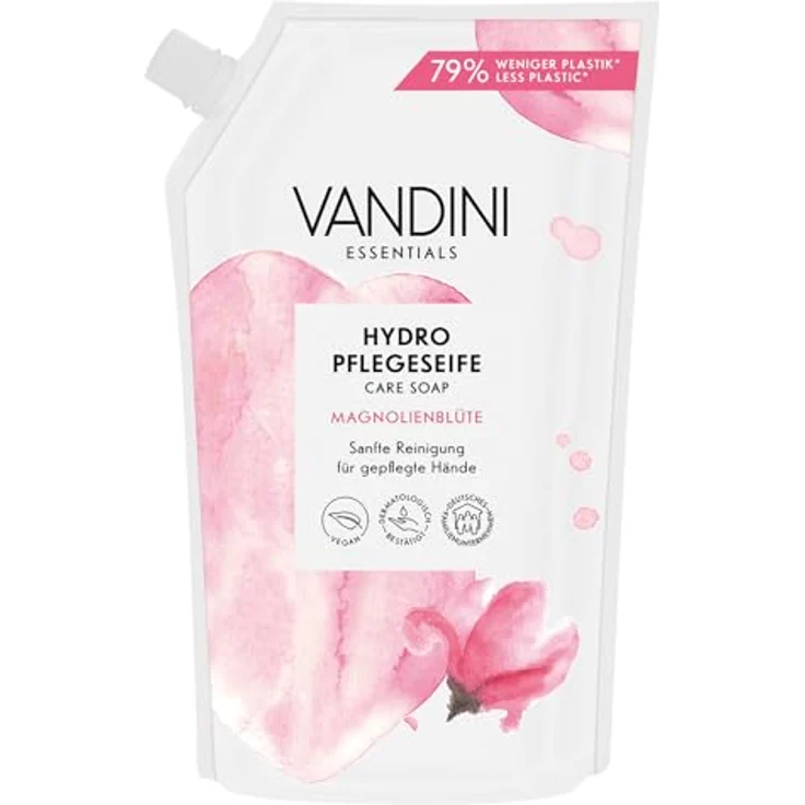 VANDINI Hydro Seife Nachfüllbeutel 500ml mit Magnolienblüte Duft - Vegan, dermatologisch getestet, Made in Germany, sanfte Reinigung ohne Parabene oder Mikroplastik – Bild 1
