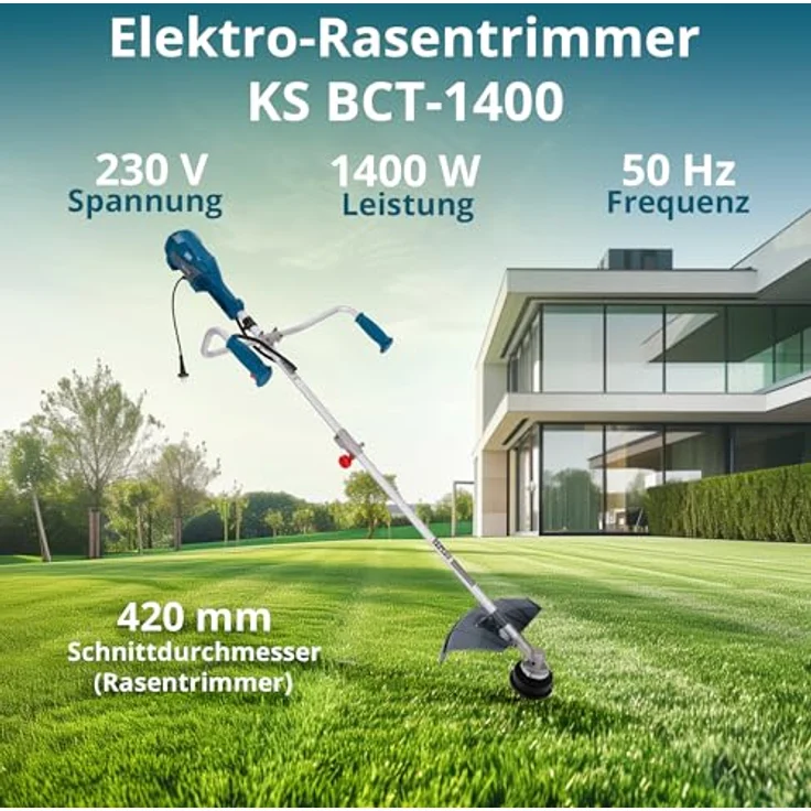 Könner & Söhnen Elektro-Rasentrimmer KS BCT-1400, 1.400 W, Schnittbreite Faden 42 cm, Schnittbreite Messer 25,5 cm, ergonomisch und leicht – Bild 2