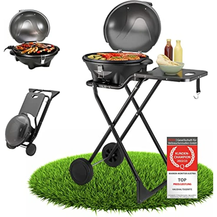 TZS First Austria 2in1 Elektrogrill – extrem stabiler & klappbarer Elektrogrill für Balkon – abnehmbarer 2400 Watt Standgrill mit Deckel, Standfuß & Rädern, Kunststoff/Metall – inkl. Temperaturregler – Bild 1