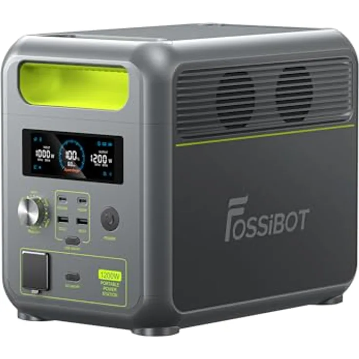 FOSSiBOT Tragbare Powerstation F1200, 1024Wh LiFePO4 Solargenerator mit 2 1200W AC Ausgängen, 100W Typ-C, 45 Min. Schnellladung, für Reise, Camping, Hausgebrauch