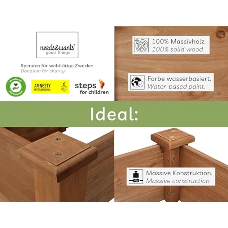 needs&wants® Hochbeet Steppy1, großes Stufenbeet aus braun lasiertem Tannenholz, 3 Etagen, Pflanzbeet XL für Garten und Terrasse, 400 l Volumen – Bild 3