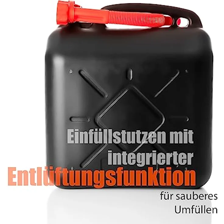 BigDean 2x 10L Benzinkanister Set mit flexiblem Ausgießer, UN-zugelassen für Benzin, Diesel & AdBlue, Schwarz/Rot – Bild 4