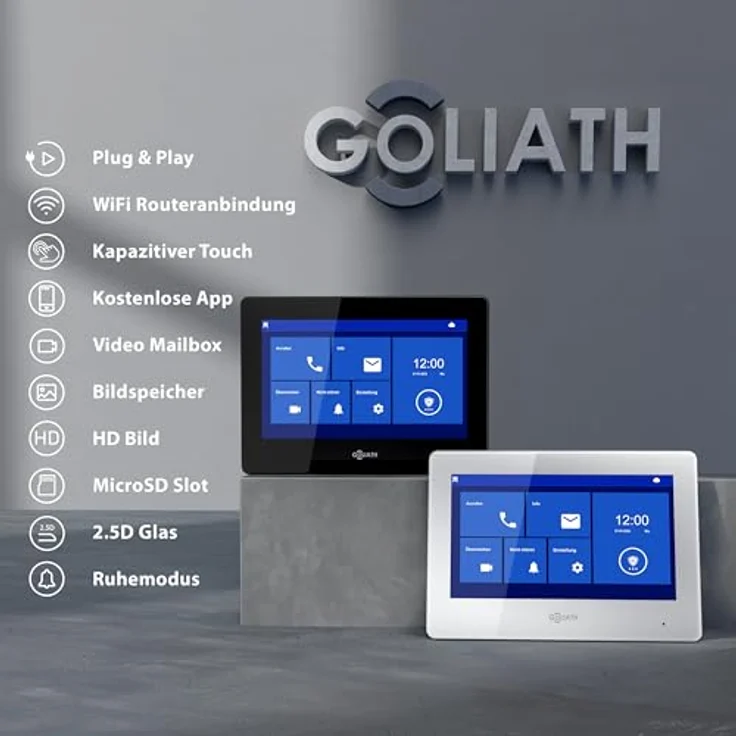 Goliath Intercom Goliath Basic Line 2-Draht Video-Türsprechanlage, FullHD, App-Anbindung, Weiß/Silber, mit 7 Zoll Touchscreen und Nachtsicht – Bild 2