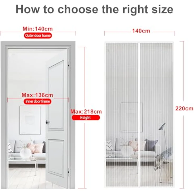 MYCARBON Fliegengitter Tür Magnet 140x220cm, Insektenschutz für Balkontür ohne Bohren, reißfester Fliegenvorhang, elegant in Weiß – Bild 3