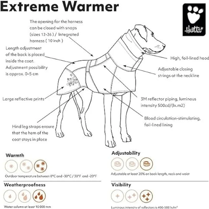 Hurtta Extreme Warmer Hundemantel für Winter, Winterjacke für Hunde, Dunkelgrau 45cm – Bild 4