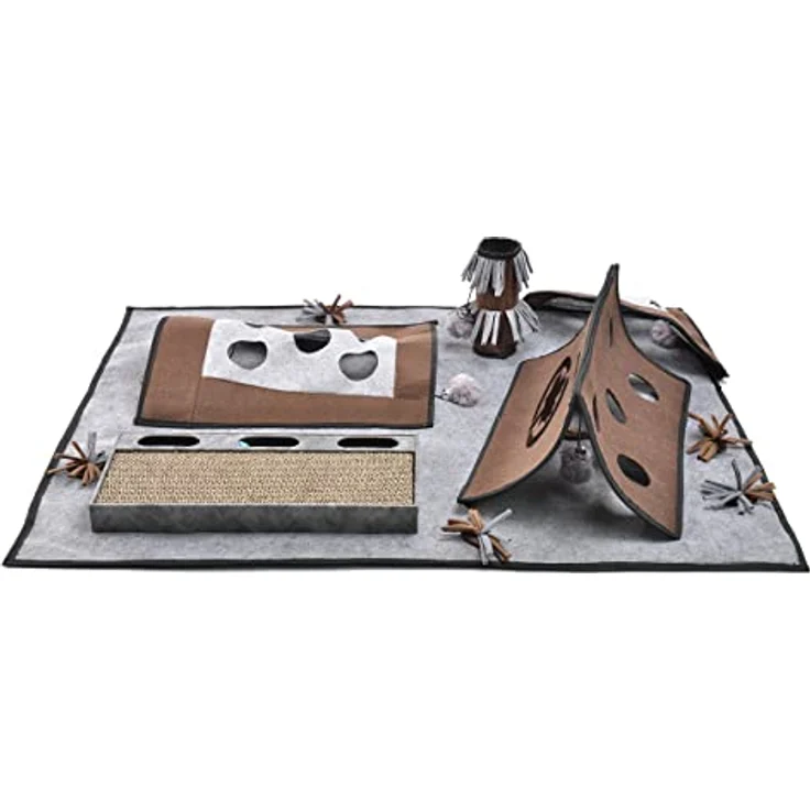 CanadianCat Company | Katzenspielteppich COLEEN, Intelligenzspielzeug für Katzen, interaktive Beschäftigung, Spielmatte, grau/braun, 110 x 90 cm – Bild 3