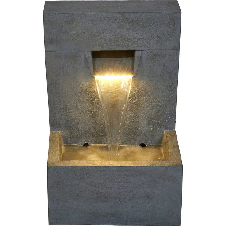 AcquaArte POSADA Gartenbrunnen Wasserspiel mit LED-Beleuchtung, komplettes Set mit Becken und Pumpe