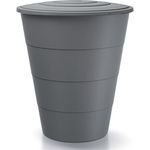 Prosperplast Regentonne Florenz, 210 Liter, grauer Regenwassertank aus UV- und witterungsbeständigem Material mit kindersicherem Deckel, frostsicher