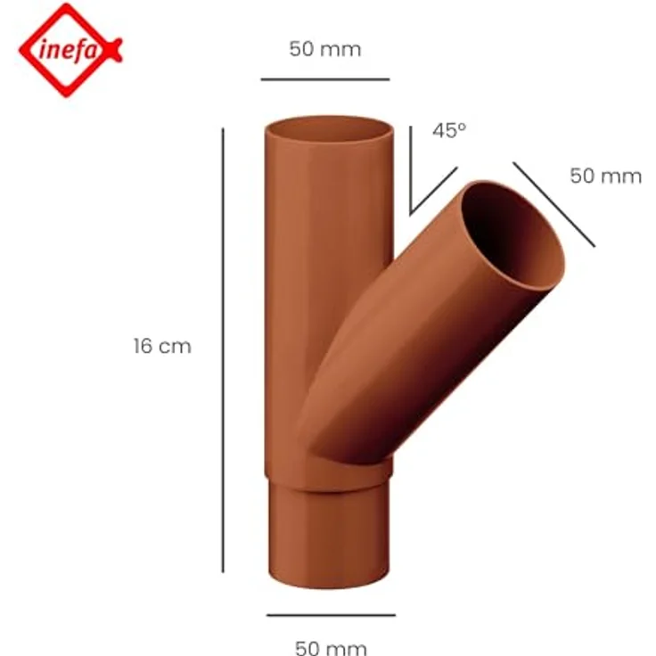 INEFA Abzweiger Fallrohr 45 Grad DN50/50, witterungsbeständiger PVC, braun, einfache Montage – Bild 2