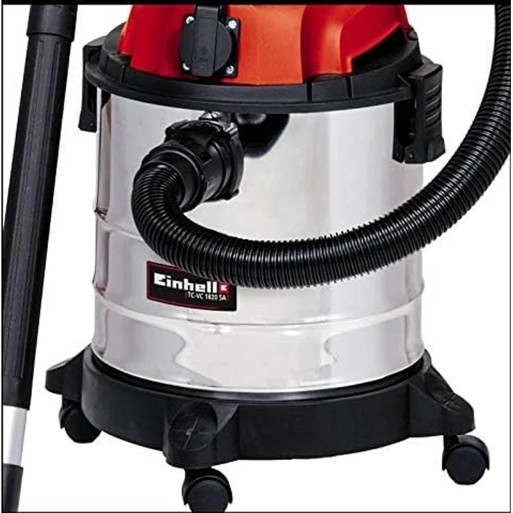 Einhell Nass-Trockensauger TC-VC 1820 SA (20 L, 3tlg. Kunststoffrohr, 150 cm Saugschlauch, Blasanschluss, 4 Lenkrollen, Zubehörhalterung, Schmutzfangsack, Schaumstofffilter, autom. Gerätesteckdose) Akku beutellos 20 Liter – Bild 2