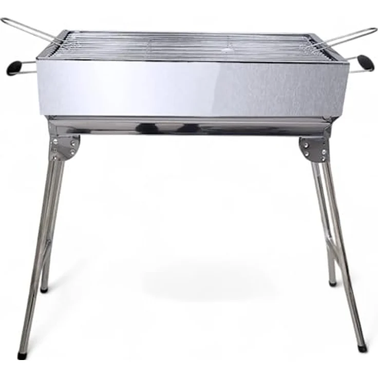 Grillpeter Holzkohlegrill Mangal Kairat Schaschlikgrill Edelstahl rostfrei Grill mit Grillrost, Hohe Qualität, verchromter Grillrost, seitliche Griffe, 61 x 30 x 76,5 cm, Edelstahl – Bild 2