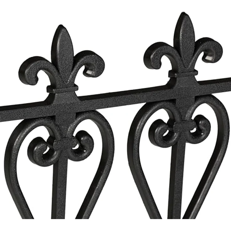 relaxdays Beetbegrenzung Beeteinfassung Kunststoff 6er Set, 6er Set - Schwarzer Niedriger Steckzaun mit Fleur-de-Lis-Verzierungen – Bild 8