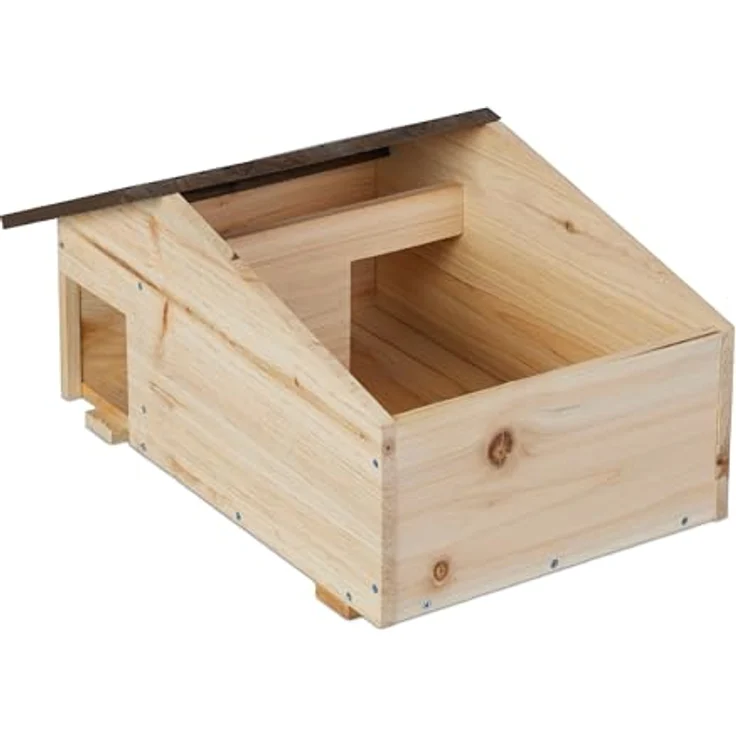 relaxdays Igelhaus mit Bode, Winterquartier aus Kiefernholz mit 2 Kammern, natur – Bild 7