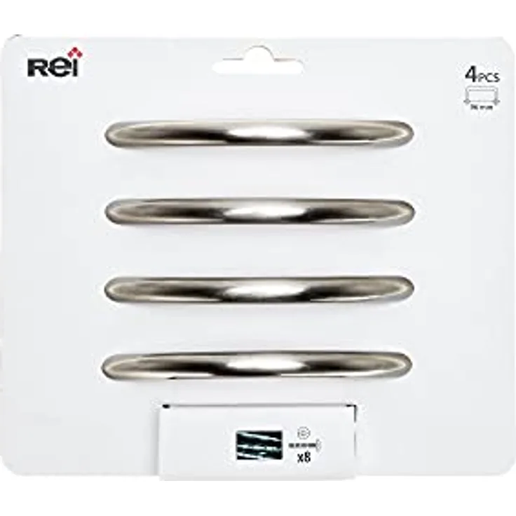 REI Zamak-Schrankgriffe Mod. 153, Blisterpackung mit 4 Griffen in Nickel satiniert, 96 mm Abstand zwischen den Punkten