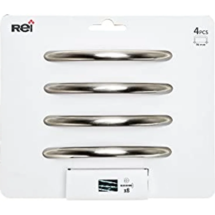 REI Zamak-Schrankgriffe Mod. 153, Blisterpackung mit 4 Griffen in Nickel satiniert, 96 mm Abstand zwischen den Punkten – Bild 1