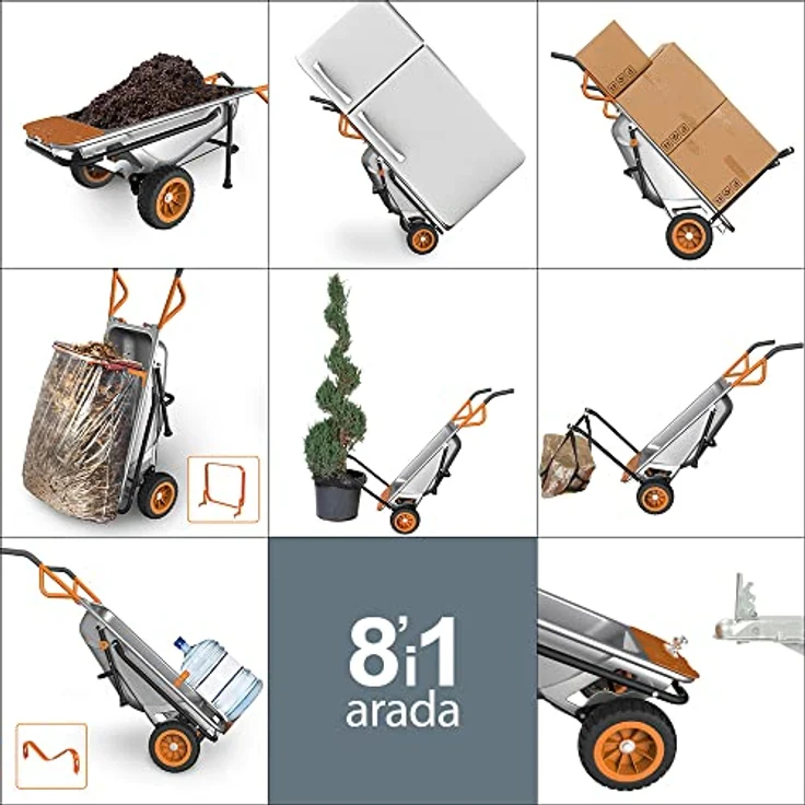 WORX WG050 Aerocart Multifunktions-Schubkarre 8-in-1 Funktion: Sackkarre mit Vollgummireifen, Gartenkarre, Tragehilfe, Müllbeutelhalter uvm. - Preisvergleich – Bild 3