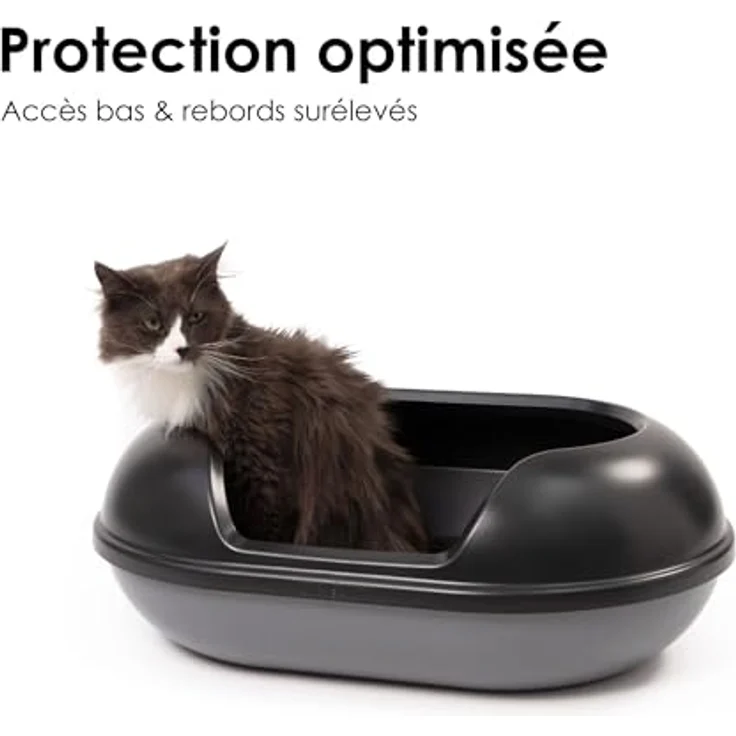 LucyBalu® Arena Katzenklo mit hohem Rand | große hop-in Katzentoilette geruchsfrei | modernes Design Katzenklo mit Einstieg von Oben | offenes XXL Katzen WC | inkl. Streuschaufel | anthrazit/schwarz – Bild 2