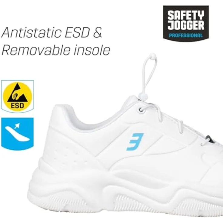 Safety Jogger Champ O2 Low, Rutschfeste Sicherheitsschuhe mit ESD-Schutz, metallfrei, weiß, Größe 39 – Bild 5