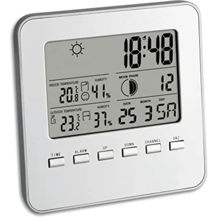 TFA Dostmann 35-1098 Quadro Funk-Wetterstation, Außentemperatur, Innentemperatur, Mondphasen, Raumklima, Uhrzeit
