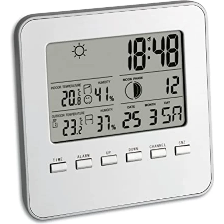 TFA Dostmann 35-1098 Quadro Funk-Wetterstation, Außentemperatur, Innentemperatur, Mondphasen, Raumklima, Uhrzeit – Bild 1