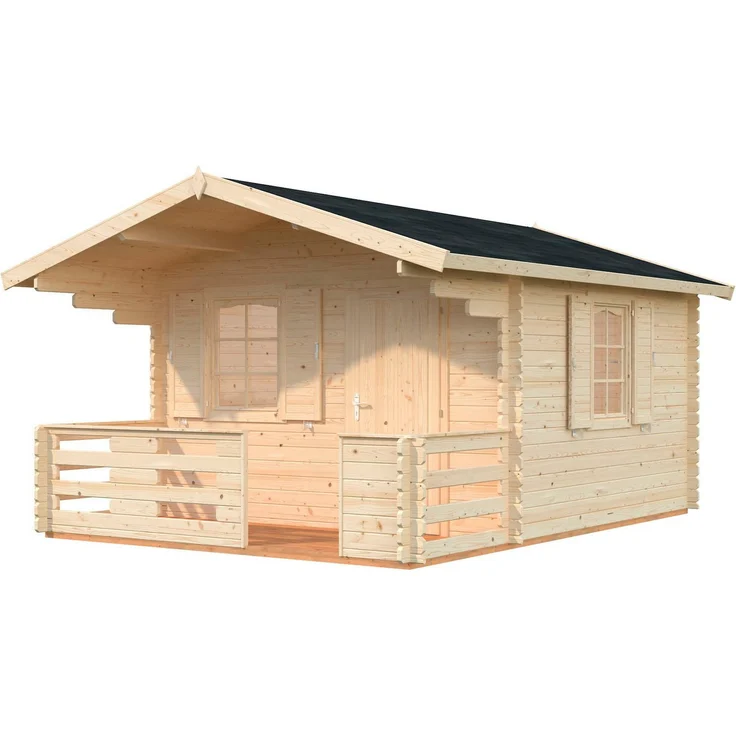 Palmako Gartenhaus Emma, 34 mm Blockbohlen, transparent tauchgrundiert, inkl. Einzelfenster und Vollholztür, BxT: 394x490 cm, 10,4+4,2 qm, natur