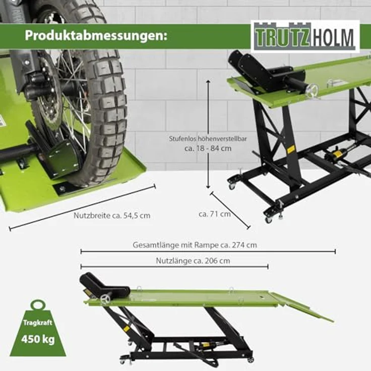 Trutzholm® Motorradhebebühne Schwarz/Grün hydraulisch Montagebühne Heber 450kg - Preisvergleich – Bild 3