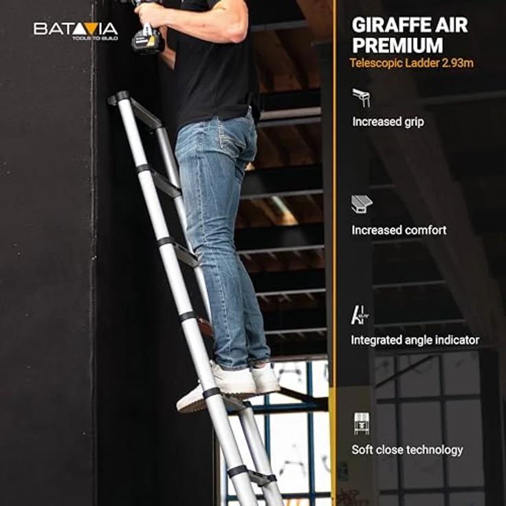 Batavia Giraffe Air Teleskopleiter 2,93 m, 9 Sprossen, Arbeitshöhe 370 cm, Aluminium, Soft-Close-Technologie – Bild 7
