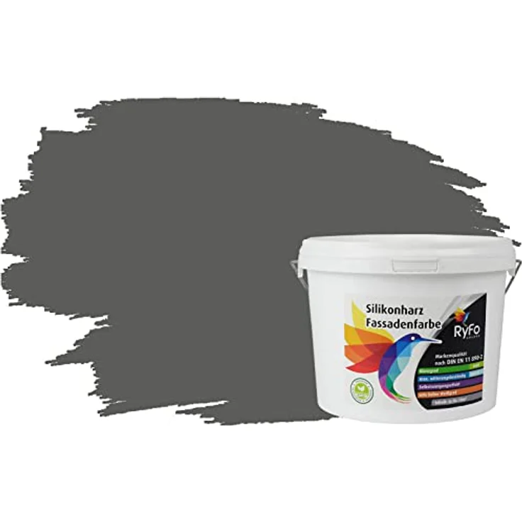RyFo Colors Silikonharz Fassadenfarbe Lotuseffekt Trend Dunkelgrau 3l - bunte Fassadenfarbe, weitere Grau Farbtöne und Größen erhältlich, Deckkraft Klasse 1 – Bild 2