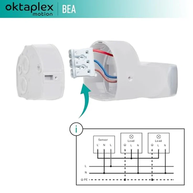Oktaplex motion Oktaplex Bea Bewegungsmelder Außen IP65 schwenkbar 180° Infrarot-Sensor 12m Reichweite 230V weiß mit Dämmerungssensor – Bild 4