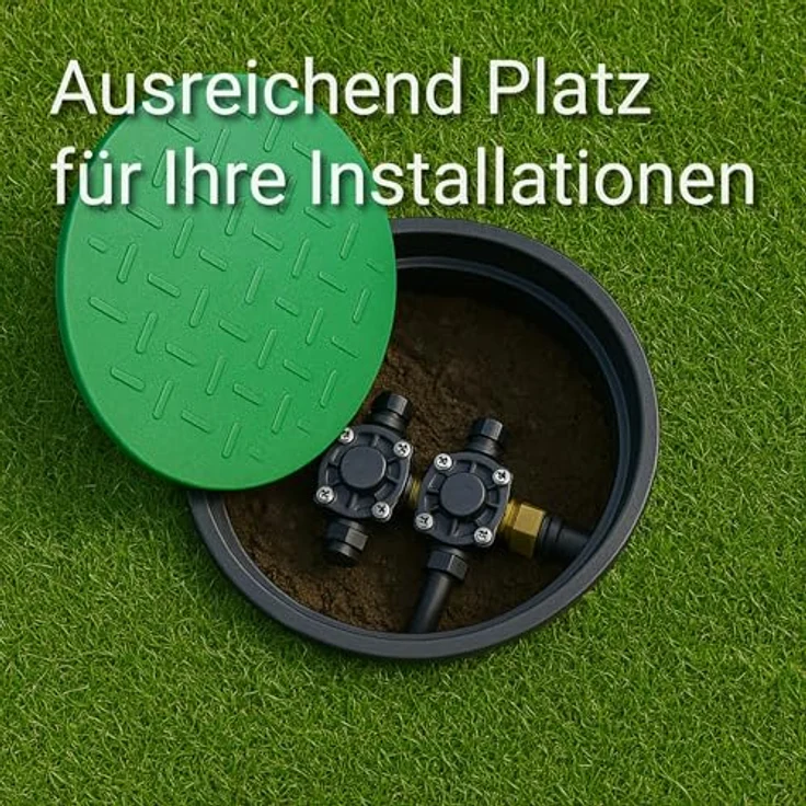 KERRY Ventilbox Bodeneinbaudose Rund Größe M, schwarz mit grasgrünem Deckel, 150 kg belastbar, robust und langlebig aus Palaplast Kunststoff – Bild 3