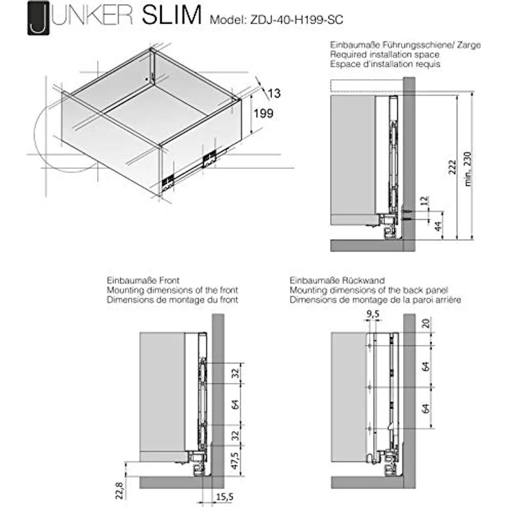 SOTECH JUNKER SLIM Schubkastensystem, anthrazit, Höhe 199 mm, Länge 550 mm, Belastbarkeit 40 kg, Soft Close – Bild 5