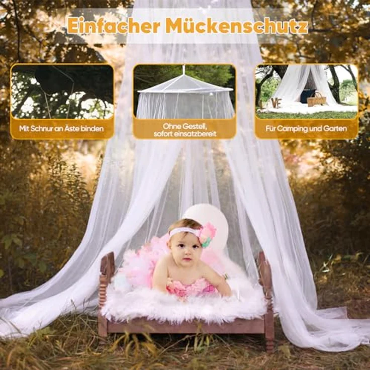 Sekey Moskitonetz Bett Betthimmel für Baby, weiß, Insektenschutz, 60x220x850cm, waschbar, inklusive Aufhängesatz – Bild 6